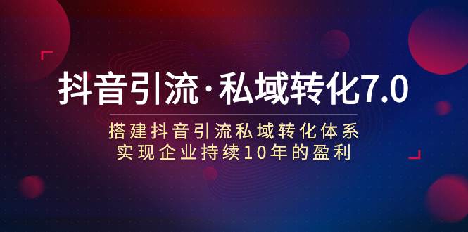 抖音引流·私域转化7.0：搭建抖音引流·私域转化体系 实现企业持续10年的盈利