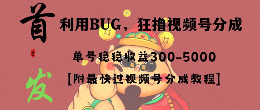 全网独家首发，视频号BUG，超短期项目，单号每日净收益300~5000+