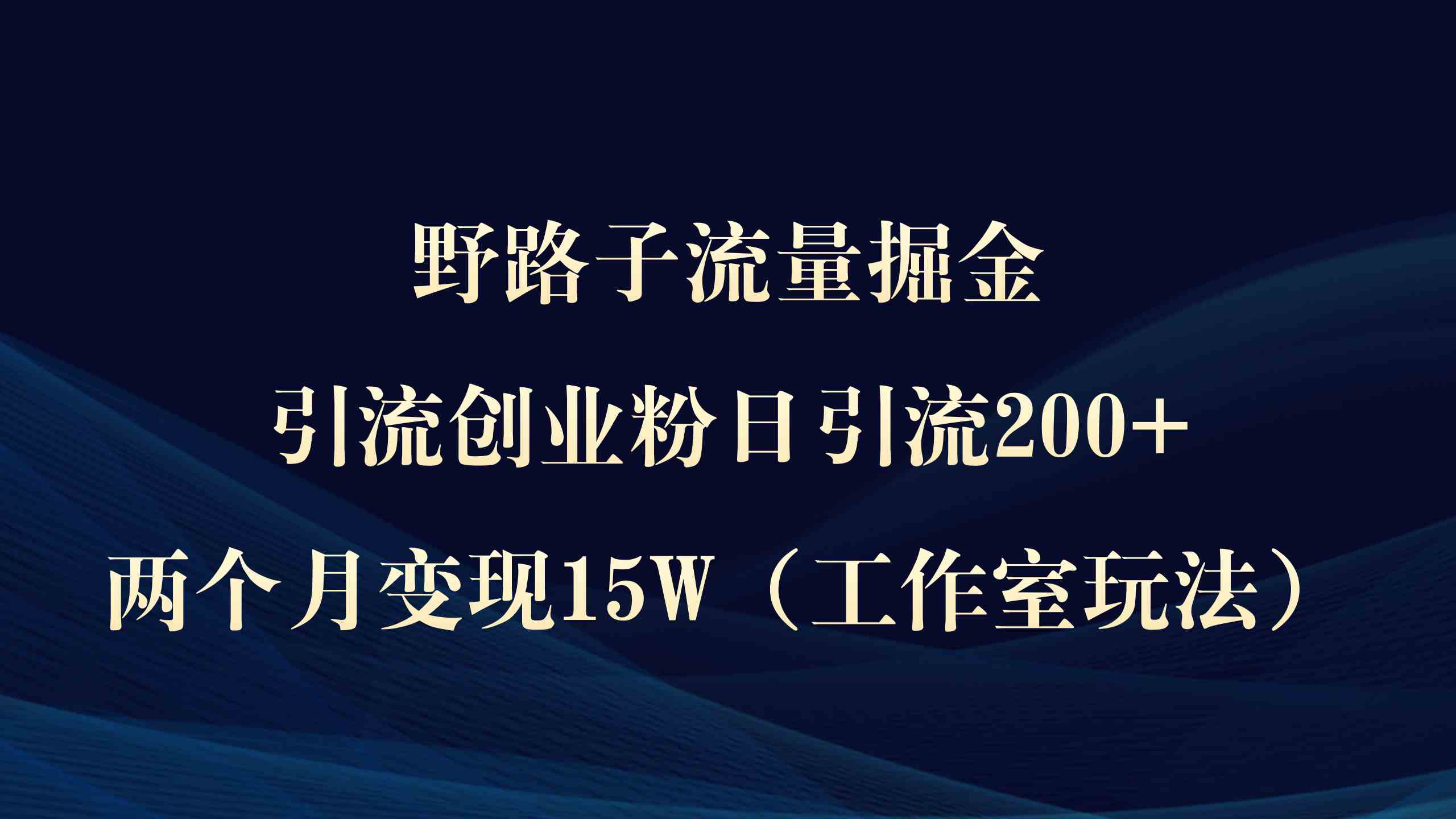 野路子流量掘金，引流创业粉日引流200+，两个月变现15W+（工作室玩法）