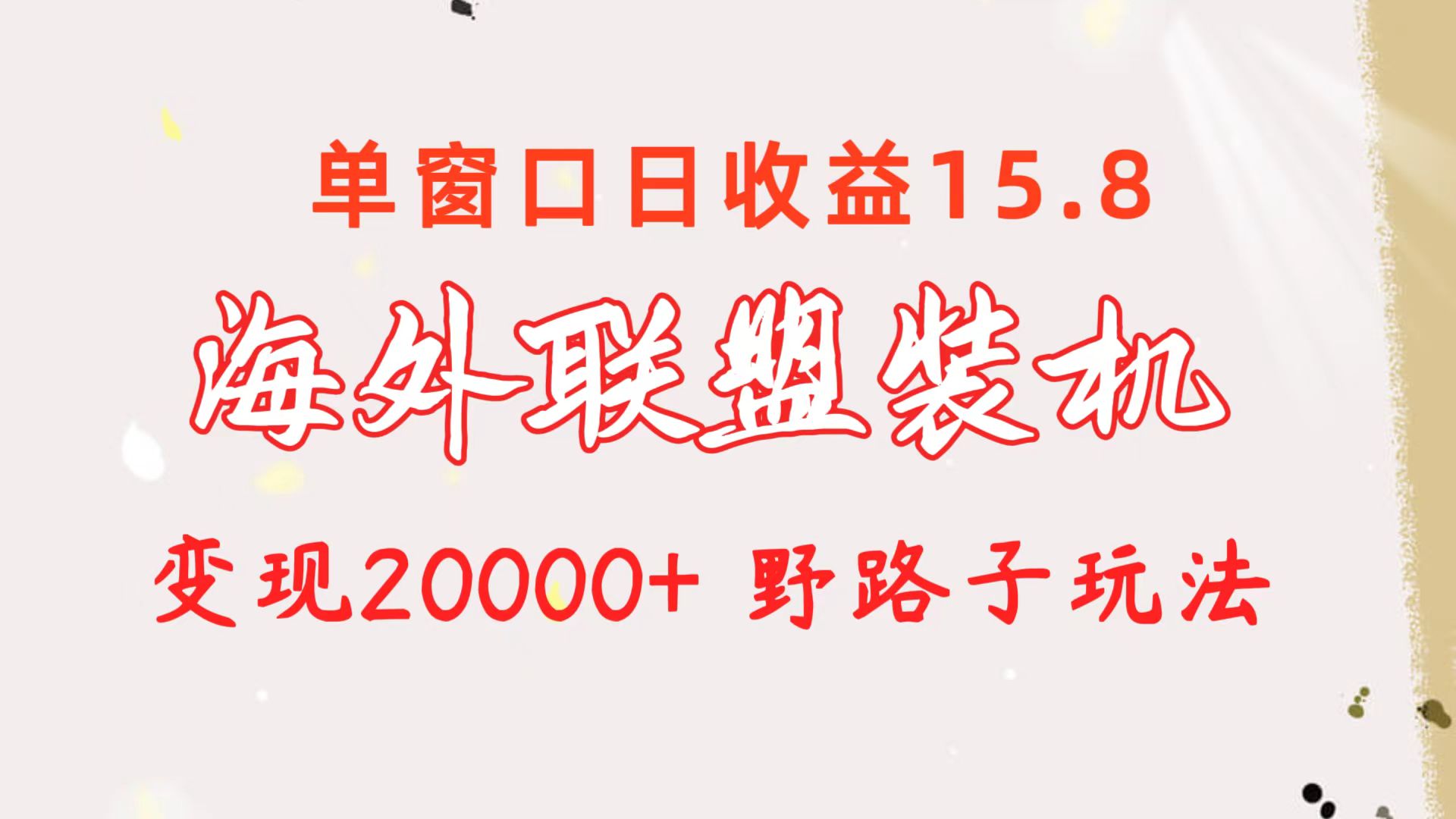 海外联盟装机，单窗口日收益15.8，变现20000+，野路子玩法