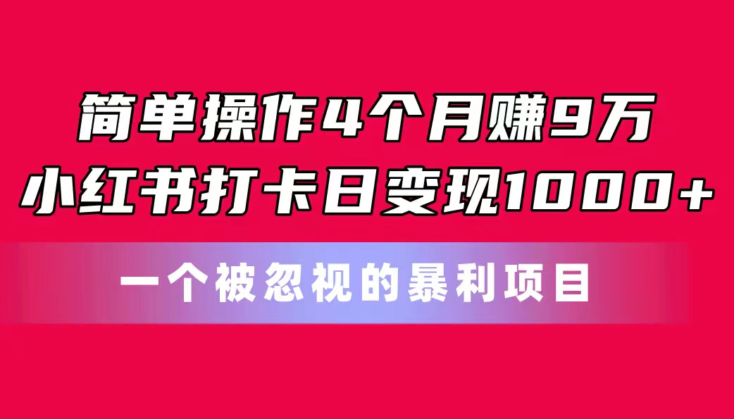 简单操作4个月赚9万+，小红书打卡日变现1000+，一个被忽视的暴力项目