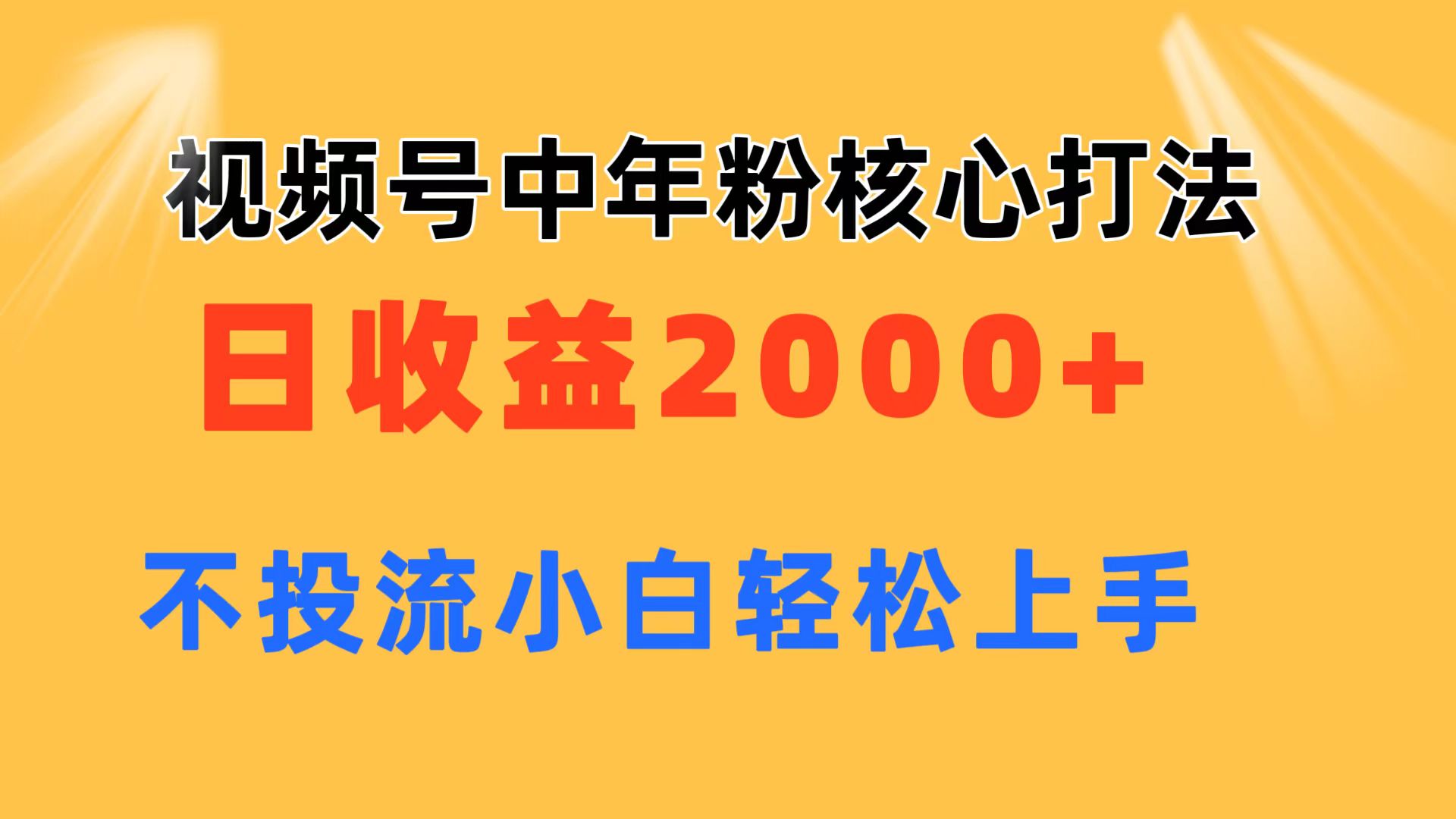 视频号中年粉核心玩法，日收益2000+，不投流小白轻松上手