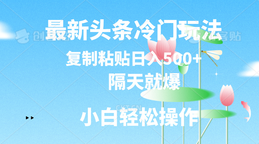 最新头条冷门玩法，隔天就爆，复制粘贴日入500+-小千网络