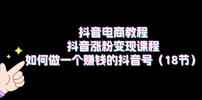 抖音电商教程：抖音涨粉变现课程，如何做一个赚钱的抖音号（18节）