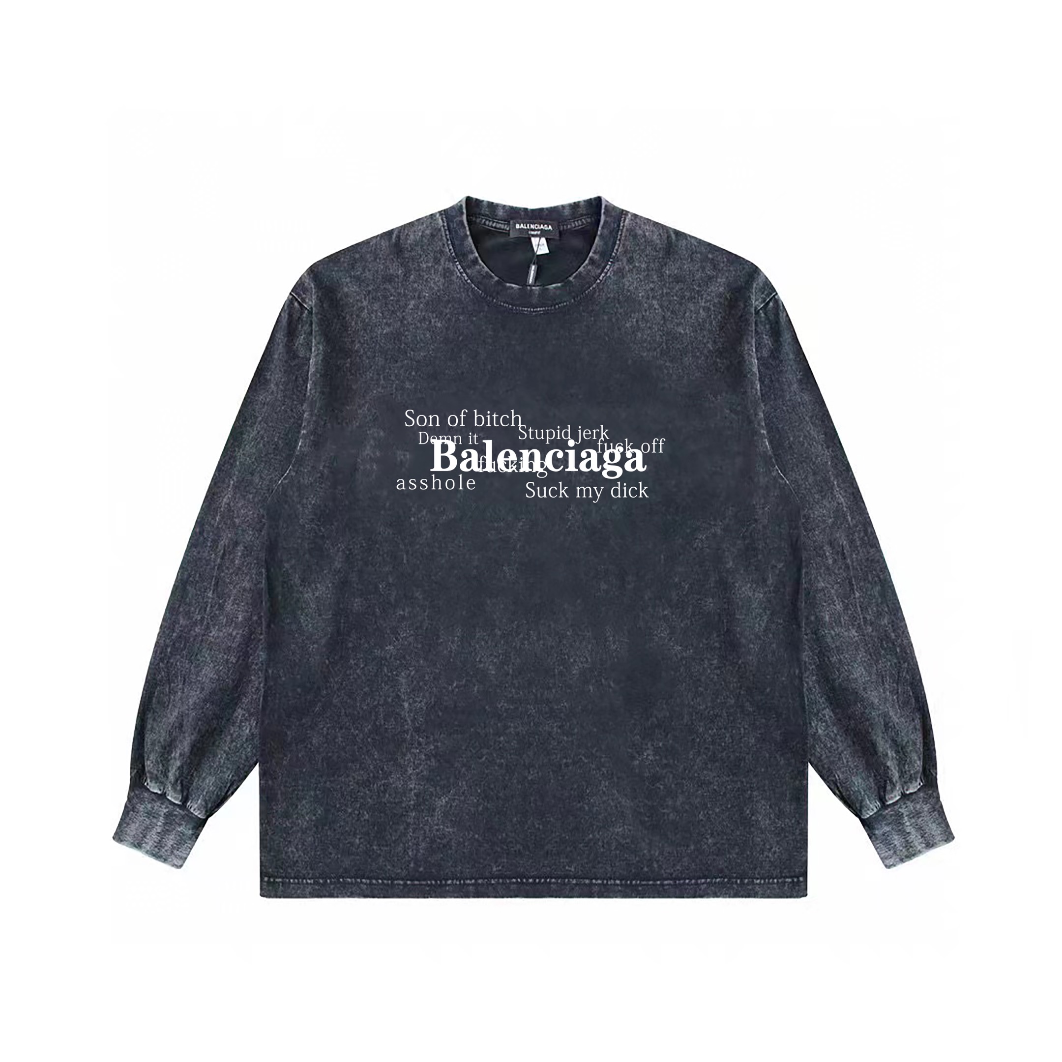 (顶级版本)巴黎世家Balenciaga经典logo定款水洗长袖 重工草洗+康利数码印花+款式无敌好看 ..硬挺轮廓版型 上身有型 整体很显气质 ，单穿  叠穿 内搭外穿  都完美单品 面料采用2克棉颜色:水洗黑尺码: S M L XL