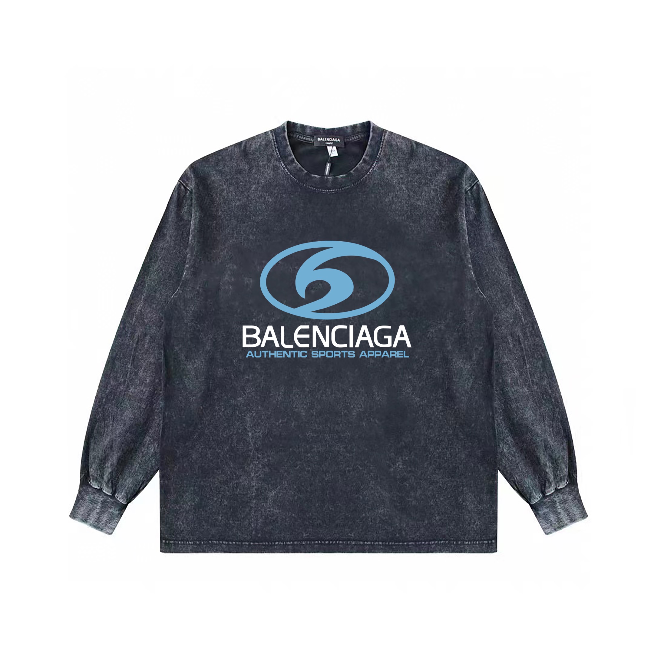 (顶级版本)巴黎世家Balenciaga经典logo定款水洗长袖 重工草洗+康利数码印花+款式无敌好看 ..硬挺轮廓版型 上身有型 整体很显气质 ，单穿  叠穿 内搭外穿  都完美单品 面料采用2克棉颜色:水洗黑尺码: S M L XL