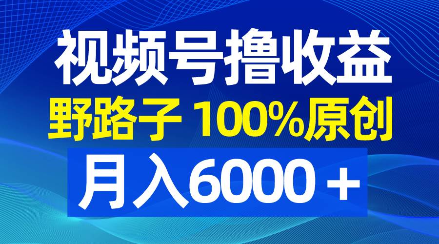 视频号野路子撸收益，100%原创，条条爆款，月入6000+
