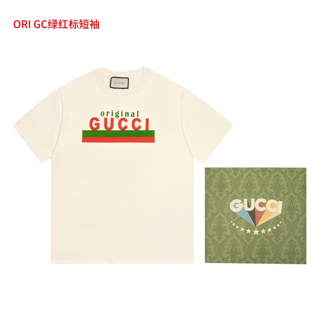ORIGC绿红标短袖Gucci/古驰 21SS 红绿条纹印花短袖定织克重200g纯棉，原身布切捆条做罗纹，原版定染颜色，前幅丝网台板手工印花，3D全彩扫描图案做菲林，保证