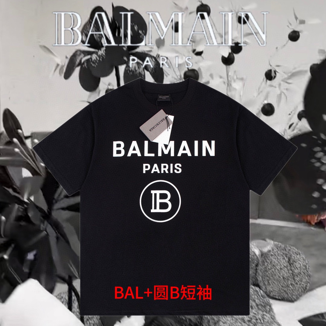 BAL+圆B短袖巴黎世家  巴尔曼 23ss前图案印花短袖T恤定制200克同缸染面料  手感非常舒服  春夏最新砖柜同步 OS落肩版型 时尚又个性  超级百搭好看的一款                男女都非常合适  人手必备款 颜色:  黑色尺码：M-4xl