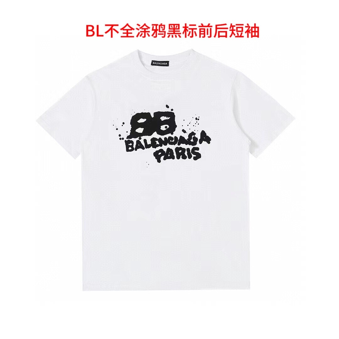 BL不全涂鸦黑标前后短袖BL不全涂鸦橘标前后短袖Balenciaga巴黎世家泼墨字体印花短袖 重工水洗做旧工艺面料：纯棉码数：M-4xl