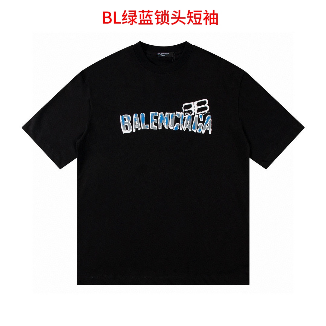 BL绿蓝锁头短袖七天无理由退换 售后无忧Balenciaga 巴黎世家锁扣海湾蓝字母情侣短袖T恤三针五线做工，领口包包边条今年火爆的品牌 看到了就忍不住要自留一件