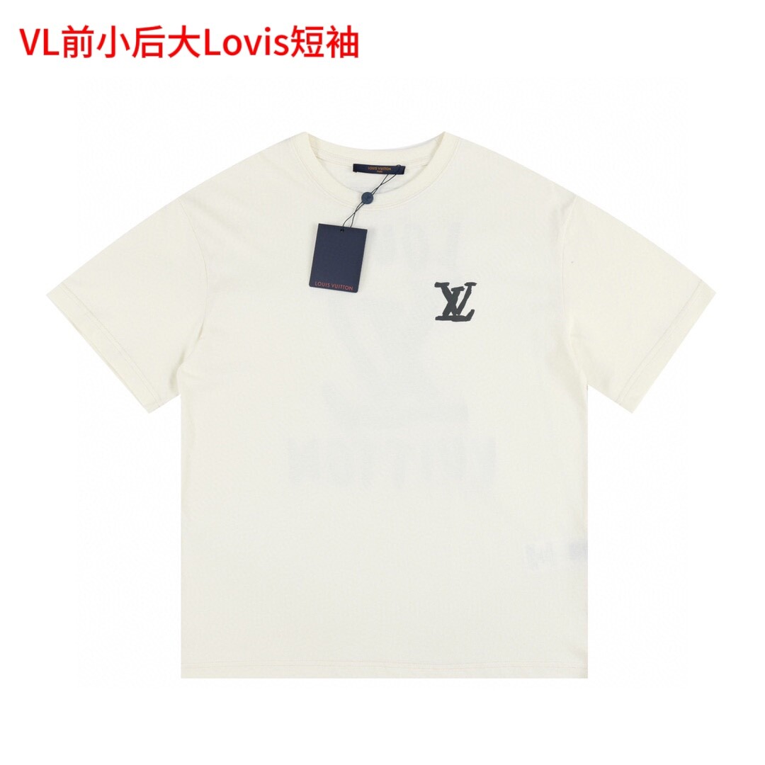 VL前小后大Lovis短袖［原标包装 常熟实体企业在售同款］LV 2023ss 春夏新款大logo短袖手写字体系列走秀T恤·前后采用百灵达重工发泡印花 立体有质感，面料依旧200克纯棉 上身彰显贵的感觉！潮男潮女必冲颜色:米色尺码:M-4XL