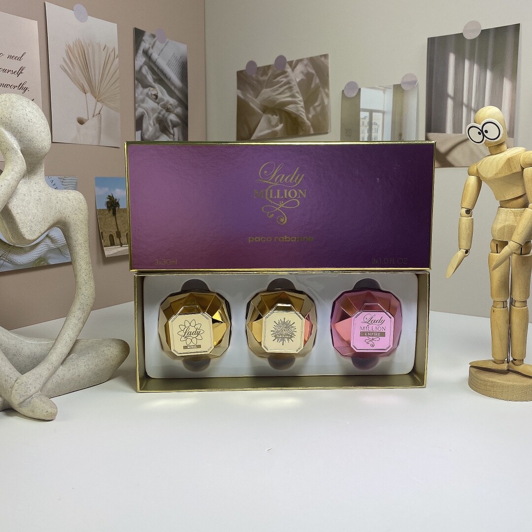 帕高限量百万女士中样三件套30ml*3个，带喷头，内含：百万帝国，绝妙百万女士，百万女士皇家版