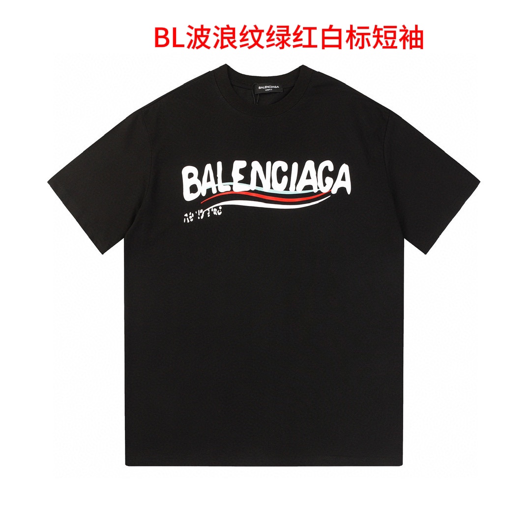 BL波浪纹绿红白标短袖BALENCIAGA 巴黎世家印花短袖T恤衫-面料纯棉面料-工艺：原版双针车线跨缝工艺 走线工整不歪区别市面小加工厂单针走线 压线工艺-印花：