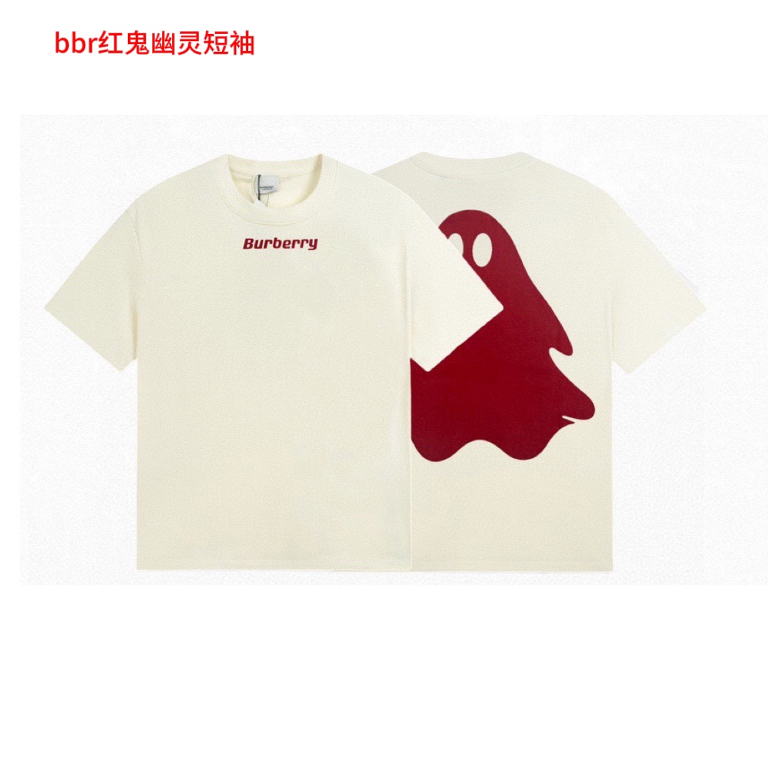 bbr红鬼幽灵短袖（顶级复刻版本）Burberry 巴宝莉限定款红鬼幽灵短袖T恤- 详情：顶级版本颜色:    杏色尺码： M-4xl - 简介：独家高品质面料定制纯棉杏色面料，进口水浆印花工艺，无性别区分男女同款