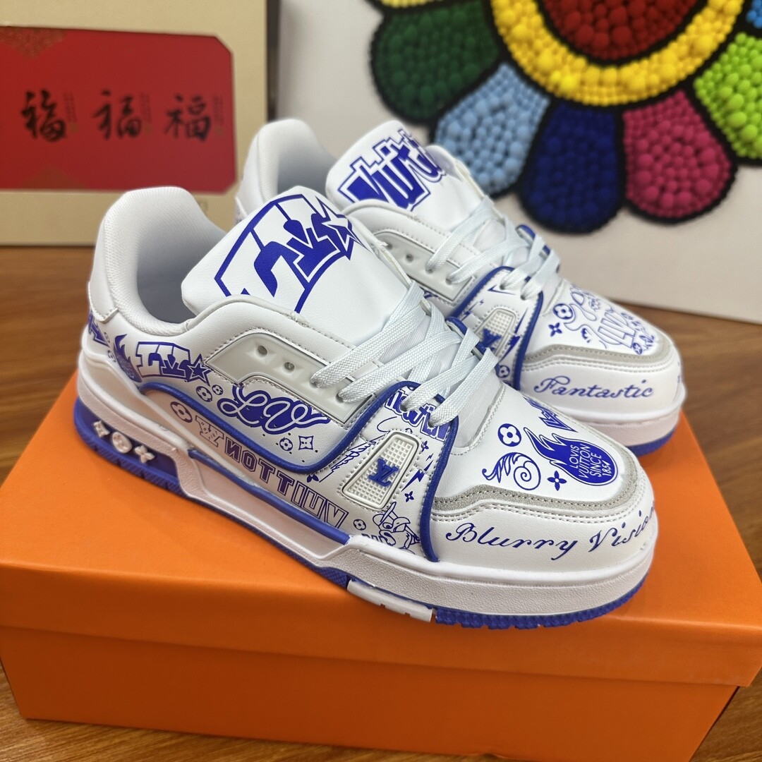 高版本LV路易威登 压花涂鸦白蓝色 男女款 码数36-44