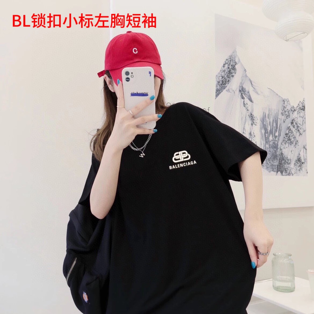 BL锁扣小标左胸短袖主推特别版,支持售后退换,BALENCIAGA/巴黎世家 经典锁扣印花短袖 经典印花基础款打底短袖T恤专柜经典款-克纯棉面料-胸口数码小标印花logo