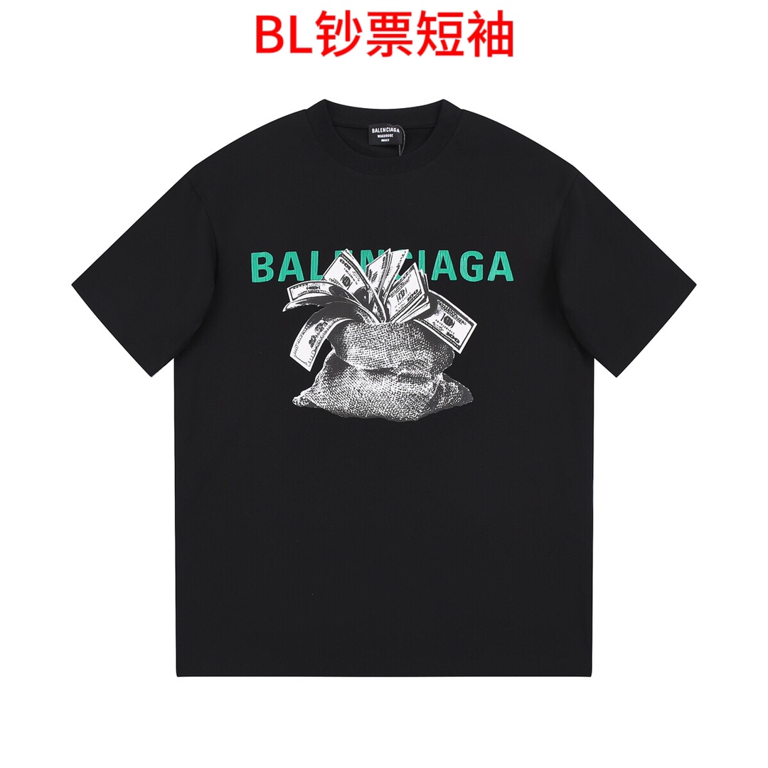 BL钞票短袖BALENC*AG/巴黎世家2023春夏新款T恤上线！这款时尚新品真的帅炸了，图案logo遮挡色彩搭配印花超级帅气  这种设计的舒适感是无与伦比的，更加的大气