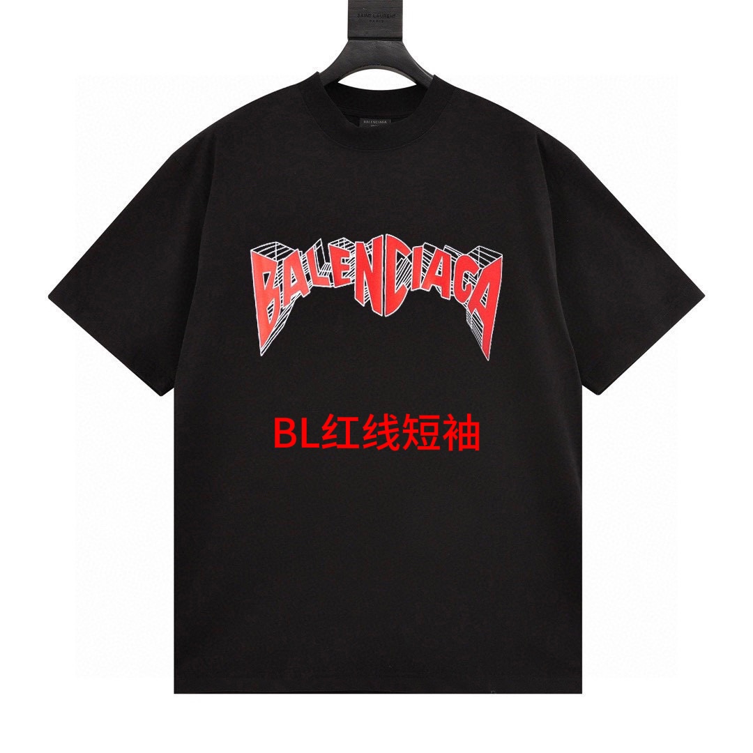 BL红线短袖七天无理由退换 售后无忧BALENCIAGA巴黎世家 24SS新款标识限定短袖 LOGO印花T恤颜色：黑色/白色新面料 新版型 质感柔软舒适Os落肩宽松版型 春夏最新 男女同款