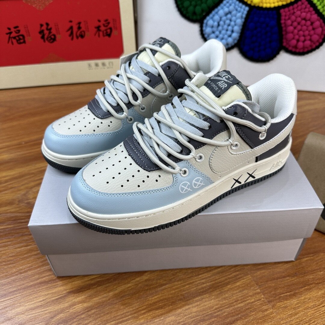 高版本头层皮NK Air Force 1 Low AF1 空军一号低帮  穿绳米灰蓝 码数36-44 男女现货