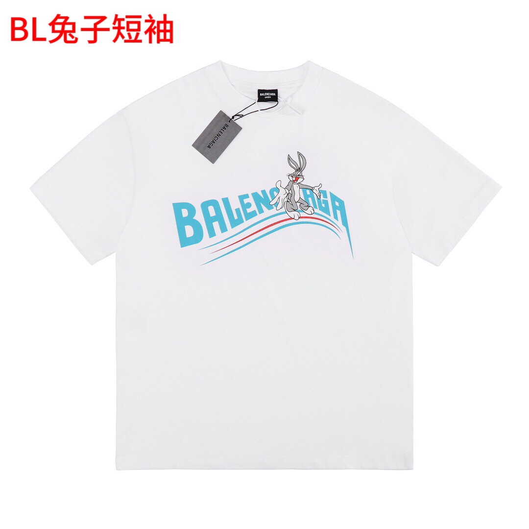 BL兔子短袖bal 巴黎世家 兔年限定可乐破裂印花T恤 双沙高克重订染罗纹前后幅可乐海浪标精致刺绣工艺 定制辅料全套 齐全 和正品原版一致工艺，经典版型，小落肩，微廓形！Oversize版型 男女同款！码数 M-4xl颜色: 黑色白色