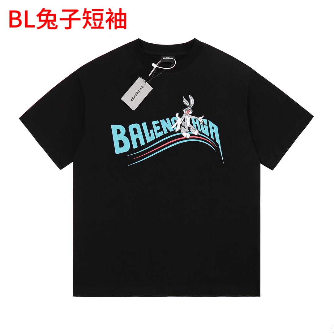BL兔子短袖bal 巴黎世家 兔年限定可乐破裂印花T恤 双沙高克重订染罗纹前后幅可乐海浪标精致刺绣工艺 定制辅料全套 齐全 和正品原版一致工艺，经典版型，小落肩，微廓形！Oversize版型 男女同款！码数 M-4xl颜色: 黑色白色