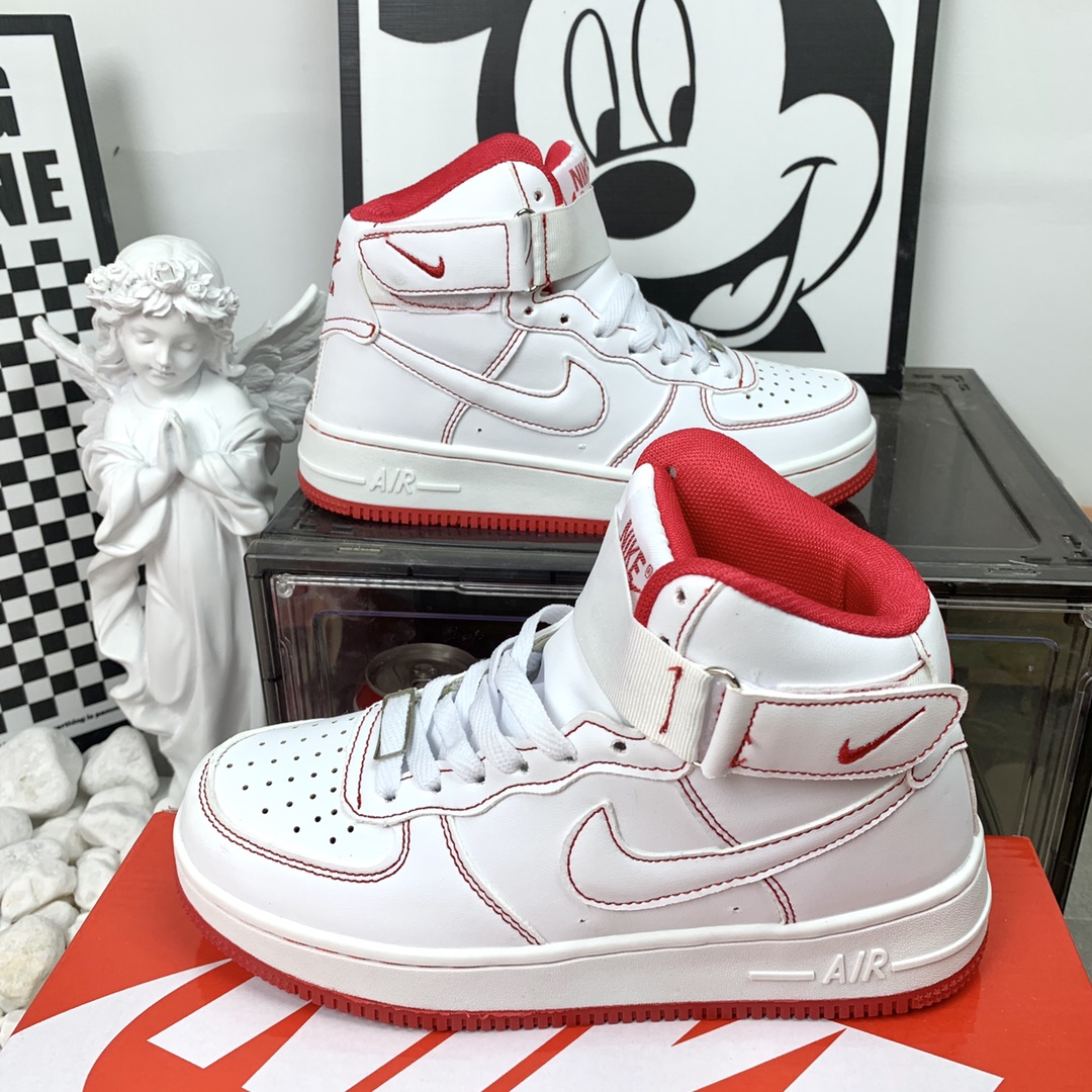 Nike Air Force 1 Mid AF1 空军一号中帮 马克线 白红 码数36-44 男女现货