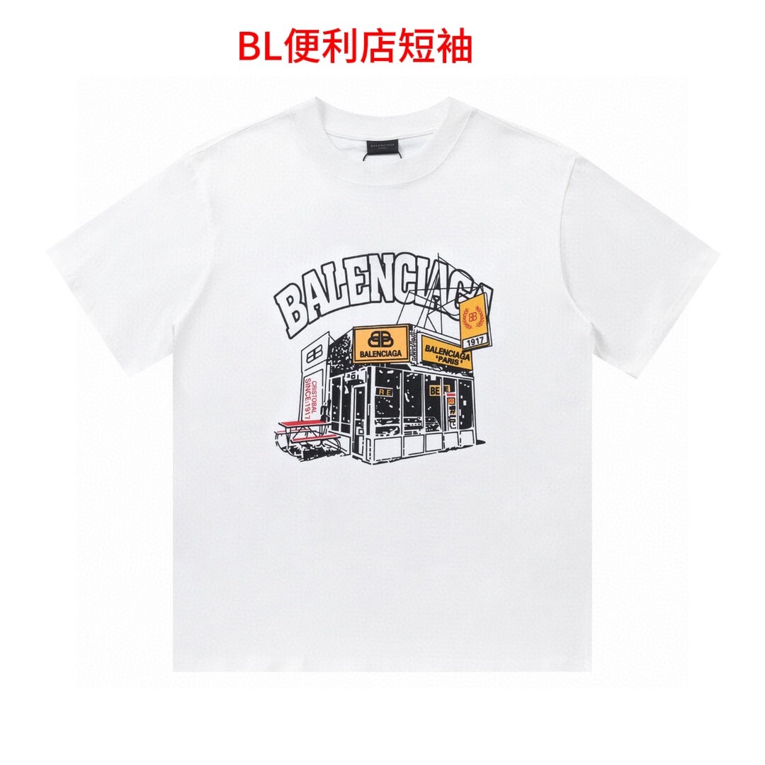 BL便利店短袖专柜同款 七天无理由退换 BALENCIAGA巴黎世家 24SS新款限定便利店水洗裂纹标识限定短袖 LOGOT恤新面料 新版型质感柔软舒适Os落肩宽松版型 春夏最新 男女同款
