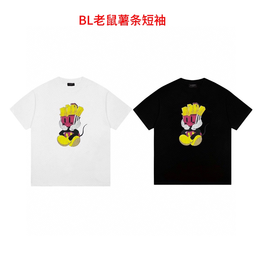 BL老鼠薯条短袖Balenciaga巴黎世家男女情侣同款短袖t恤面料采用顶级高密度纯棉面料！双纱加厚重磅面料！手感厚实！质感无敌！情侣男女版型！颜色：黑色 白色