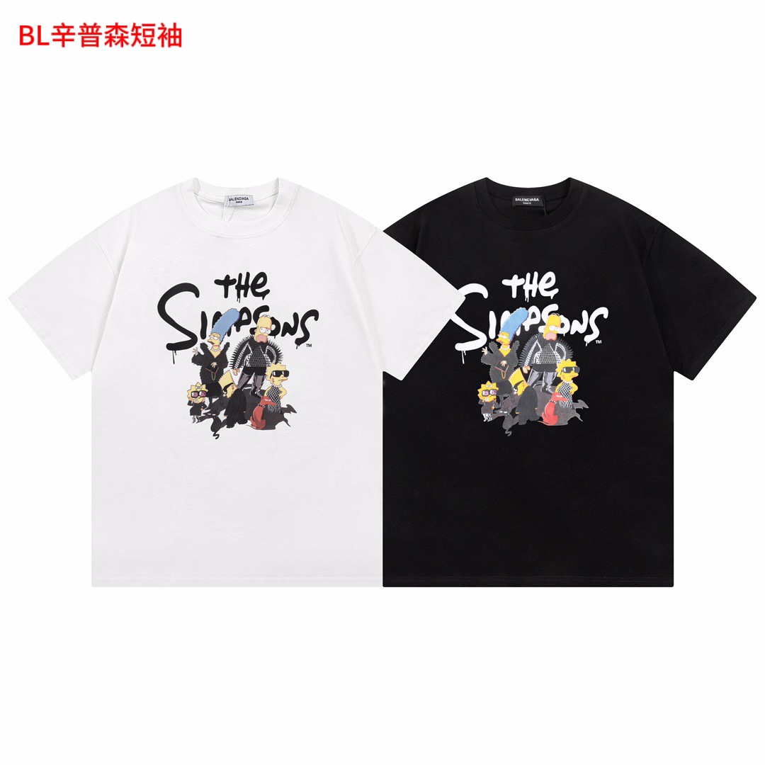 BL辛普森短袖Balenciaga/巴黎世家  经典款辛普森联名短袖男女同款    采用双纱面料， 直喷工艺，手感非常舒服  永不过时的经典款，OS落肩版型 时尚又个性  超级百搭好看的一款颜色：黑色 白色尺码：M-4XL