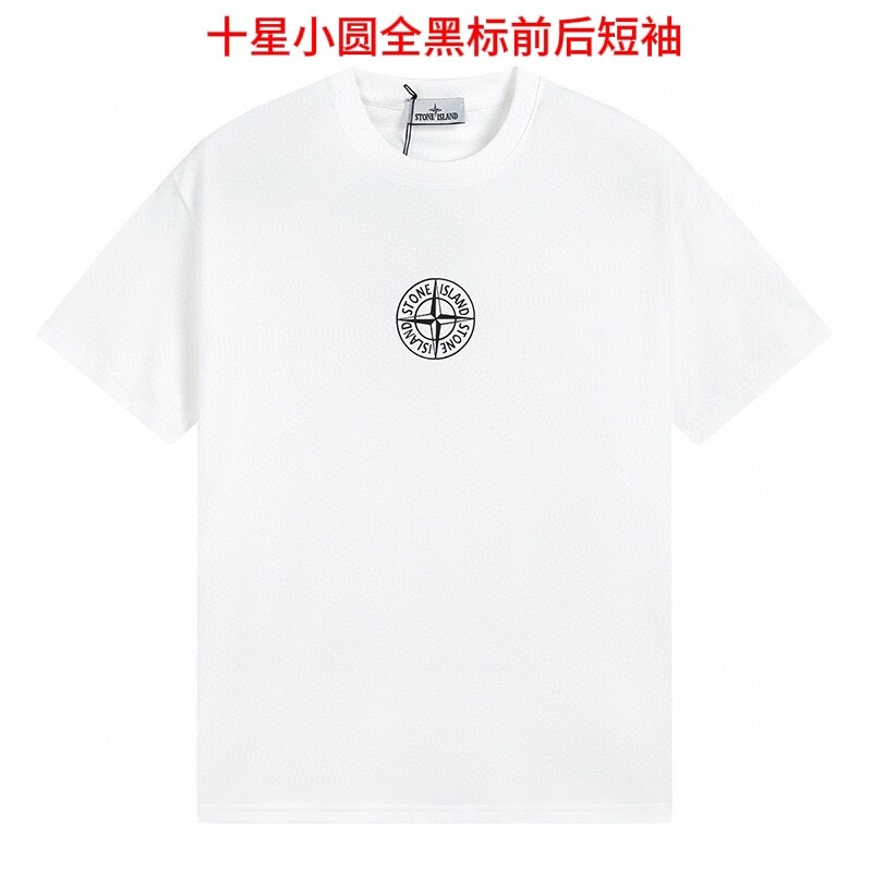 十星小圆全黑标前后短袖Stone Island石头岛前后logo印花短袖男女宽松休闲T恤采用纯棉面料 双线二本针压线 久洗不变形 进口3D印花 不掉色 不开裂 颜色：黑色—白色尺码如下