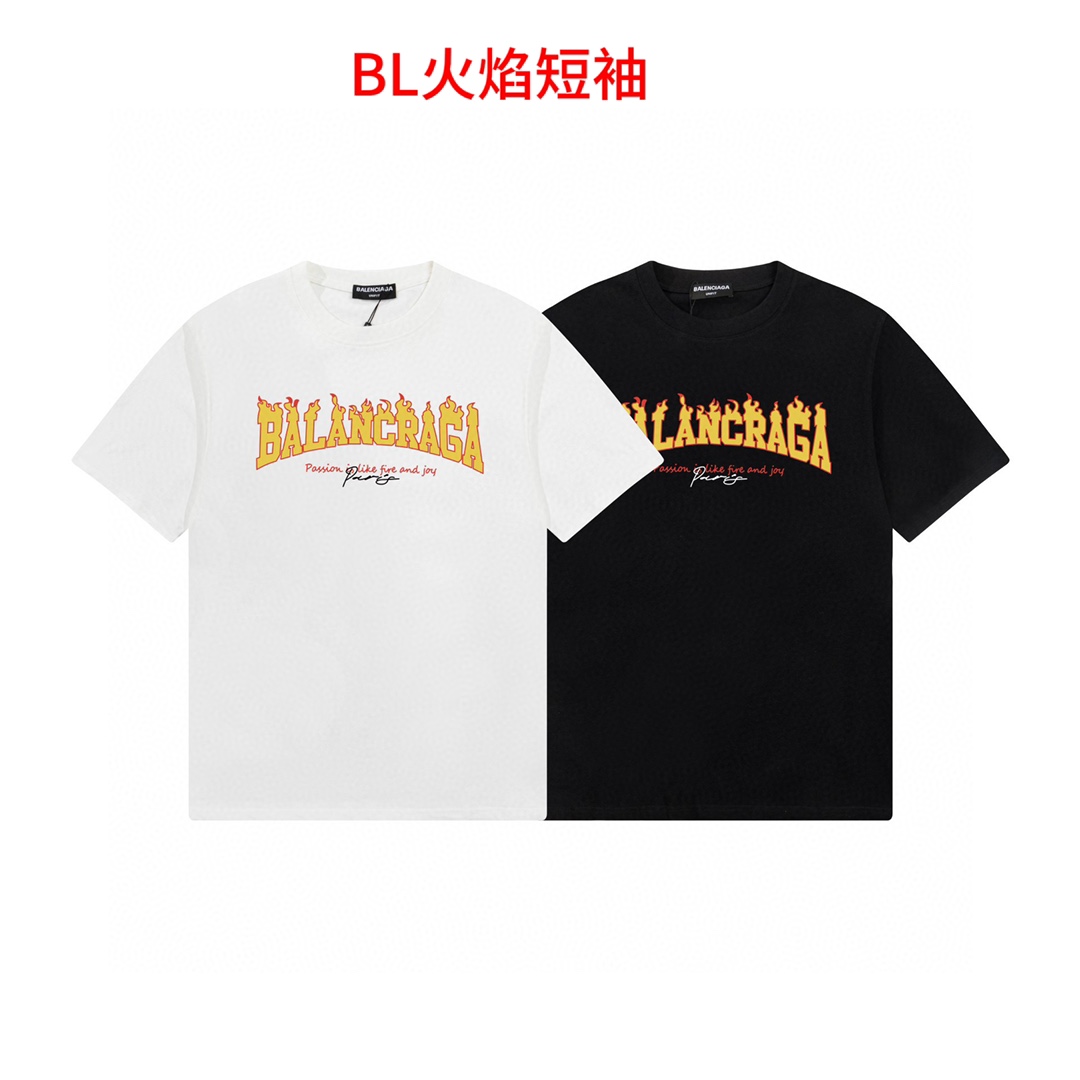 BL火焰短袖巴黎世家BALENCIAGA火焰设计 印花短袖T恤【1】前幅的图案是巴黎世家火焰设计 【2】印花采用进口胶浆工艺，经过对印刷网版进行技术处理，加了牢固