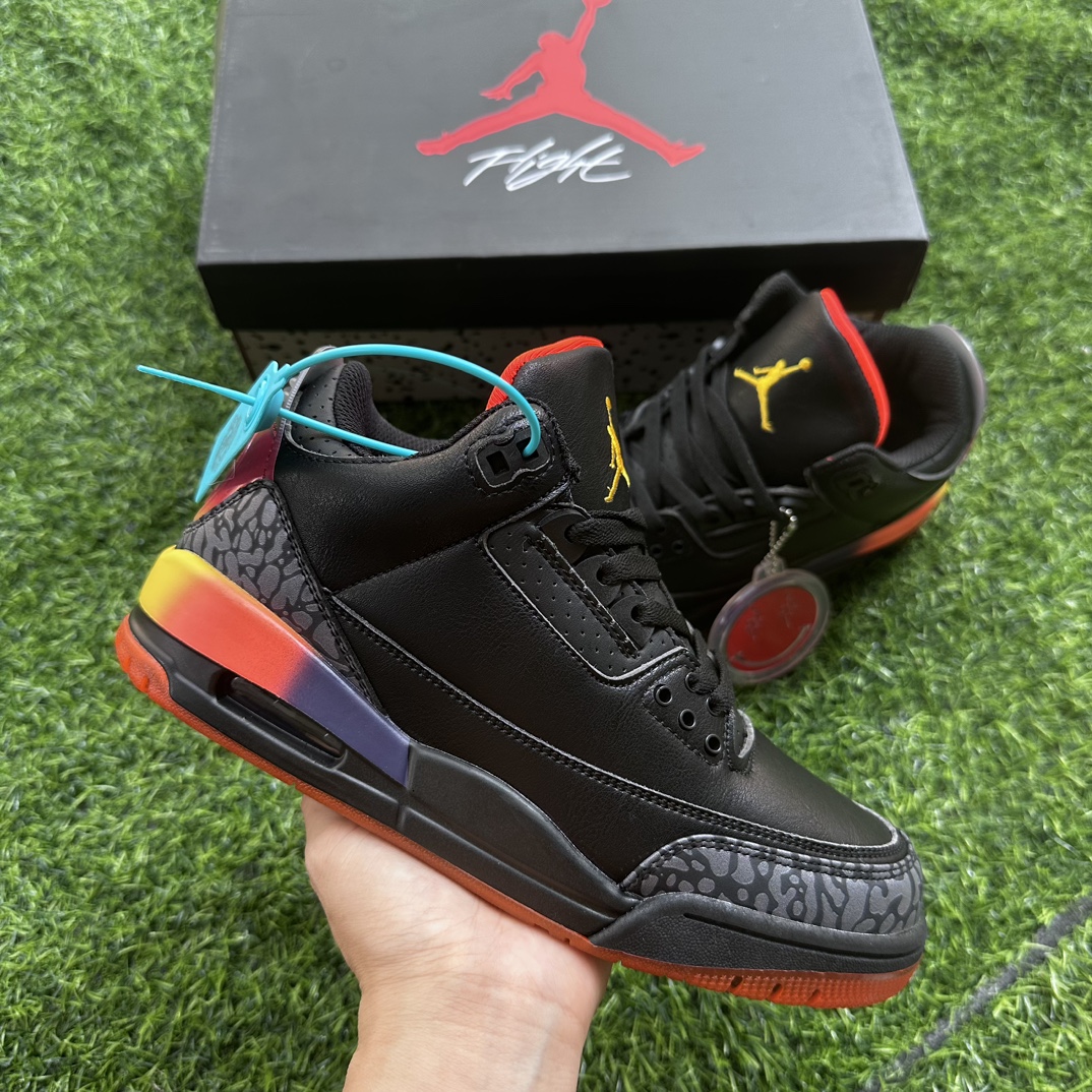 Air Jordan 3。aj3落日晖Size 36-44，橡胶大底，拉帮套楦工艺