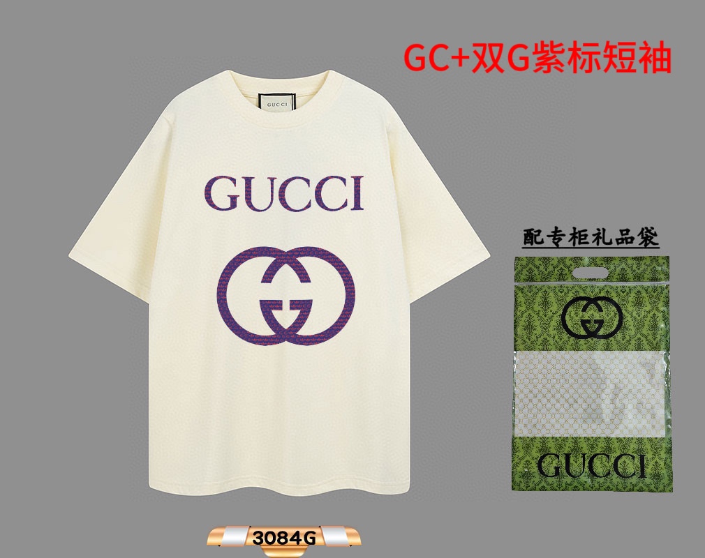 GC+双G紫标短袖（高版本数码印）- GUCCI~古驰 当季新品数码印花短袖T恤，耐洗不掉色。- 购入原版开模打造，全套定制辅料，细节决定成败。- 颜色：黑色 杏色- 尺码： M-4xl- 面料：采用200克纯棉- 无性别区分 男女同款