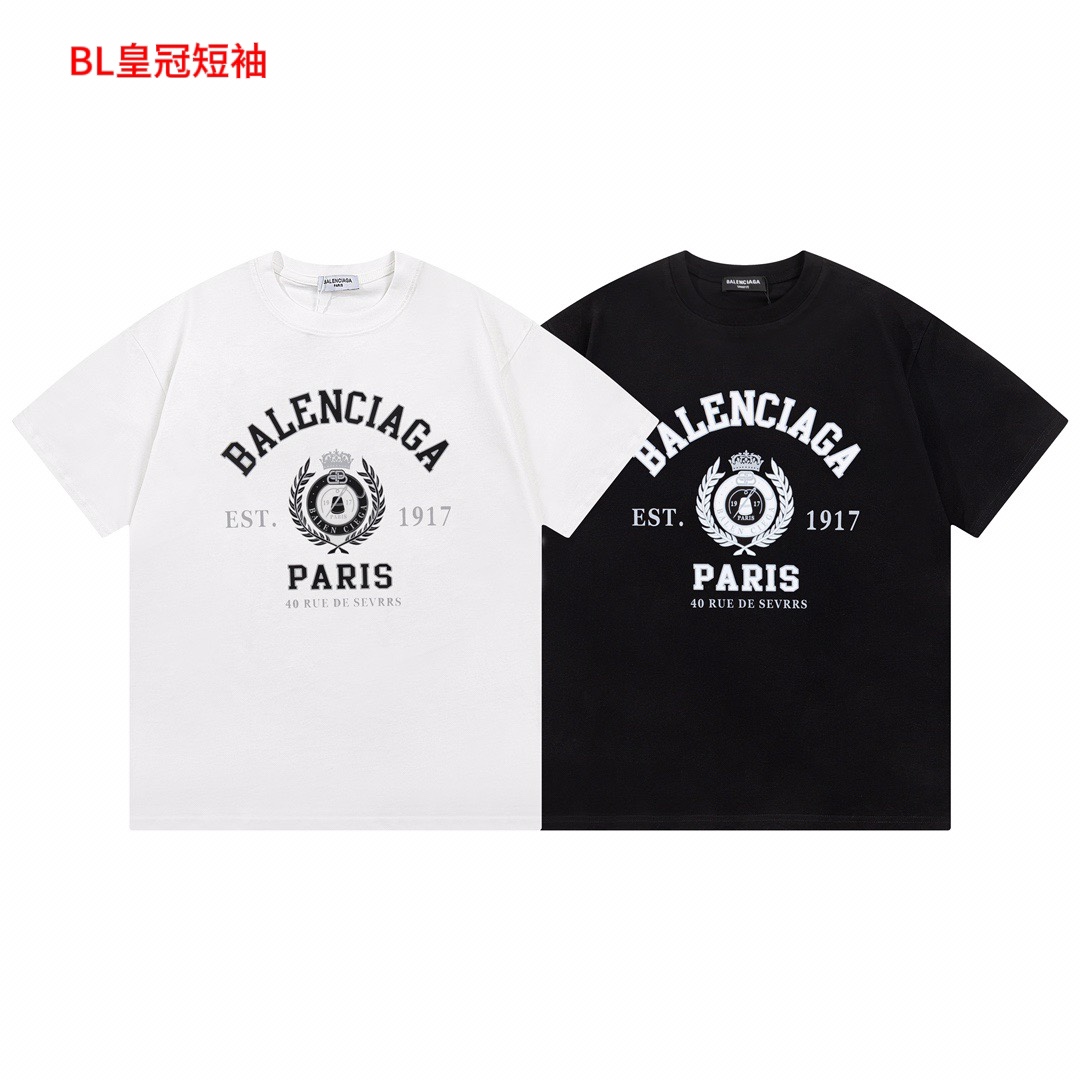 BL皇冠短袖Balenciaga/巴黎世家  23春夏新款巴黎皇冠麦穗字母Logo印花短袖男女同款    采用双纱面料， 直喷工艺，手感非常舒服  永不过时的经典款，OS落肩版型 时尚又个性  超级百搭好看的一款颜色：黑色 白色尺码：M-4XL
