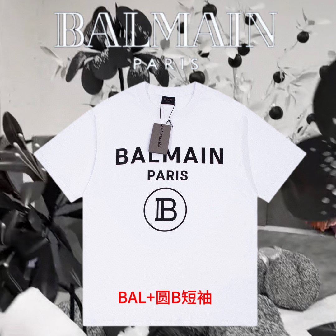 BAL+圆B短袖巴黎世家  23ss前图案印花短袖T恤定制200克同缸染面料  手感非常舒服  春夏最新砖柜同步 OS落肩版型 时尚又个性  超级百搭好看的一款                男女都非常合适  人手必备款 颜色:  黑色 白色尺码：M-4xl