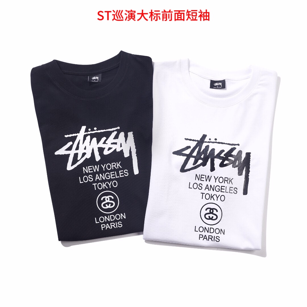 ST巡演大标前面短袖Stussy思达西经典款世界巡游短袖每年都要买件新的我太爱啦魔澳版斯图西不仅平价而且版型相对宽松可以穿出你想要的效果颜色：黑色    白色尺码:M-4xl