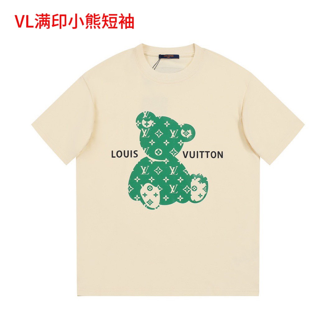 VL满印小熊短袖(比肩官网版本)天花板面料 夏季限定 推选好货 重磅200克纯棉面料 ！高品质Louis Vuitton路易威登卡通小熊印花短袖T恤 LV满印小熊图案短T