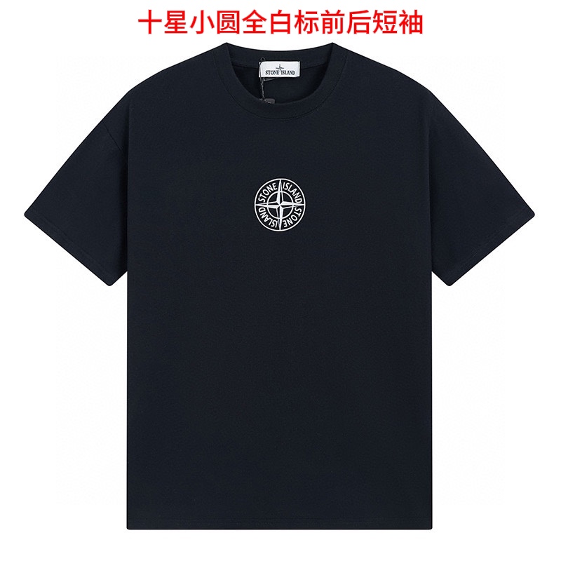 十星小圆全白标前后短袖Stone Island石头岛前后logo印花短袖男女宽松休闲T恤 双线二本针压线 久洗不变形 进口3D印花 不掉色 不开裂 颜色：黑色—白色尺码如下