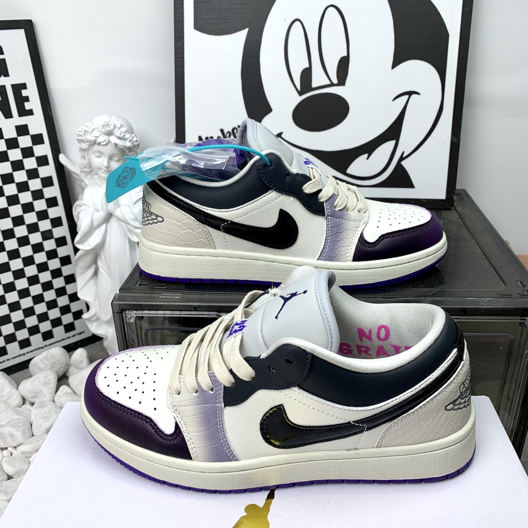 Air Jordan 1 Low SE AJ1低帮 白黑紫 男女同款码数36-44 A2