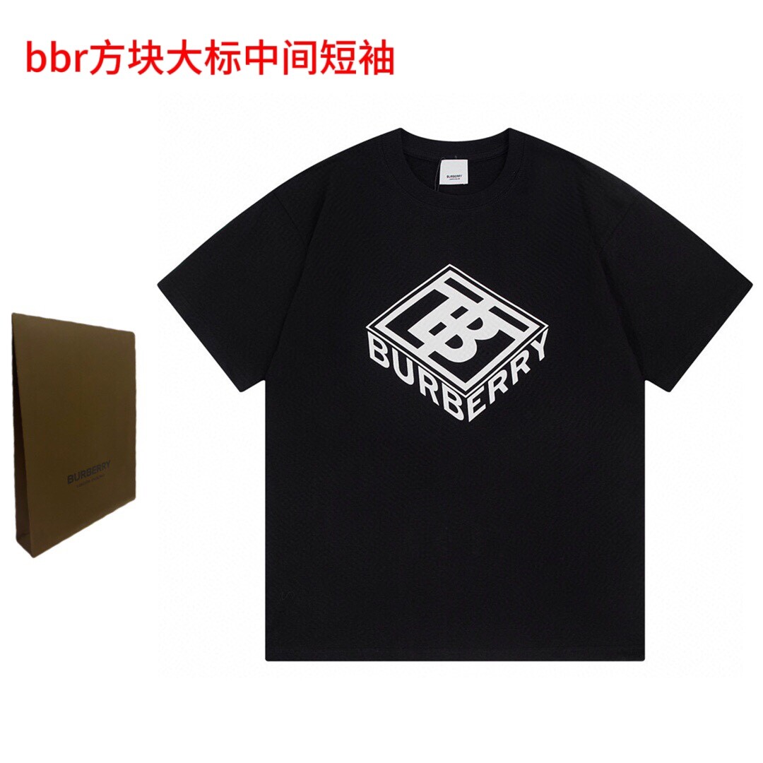 bbr方块大标中间短袖(轻奢原单短袖)等级拉满顶配版,原标吊牌,专业官方工厂出品, 巴宝莉 TB字母Logo经典识标印花精致升级，灵感源自八十年代复古原版面料 官
