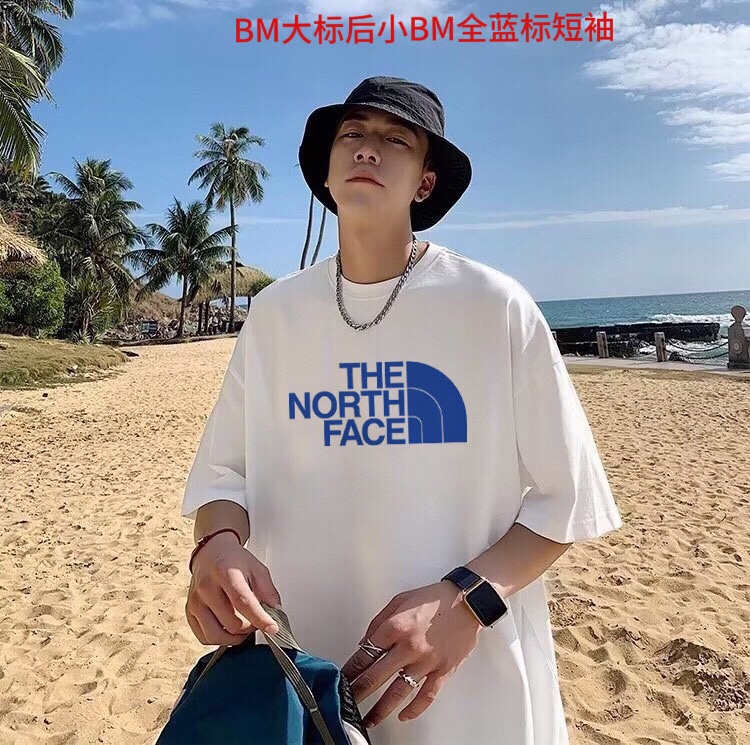BM大标后小BM全蓝标短袖THE NORTH FACE北面限定蓝标新款短袖纯棉T恤男女同款宽松夏季高品质休闲百搭潮流时尚上衣颜色：黑色 白色尺码：M-4xl