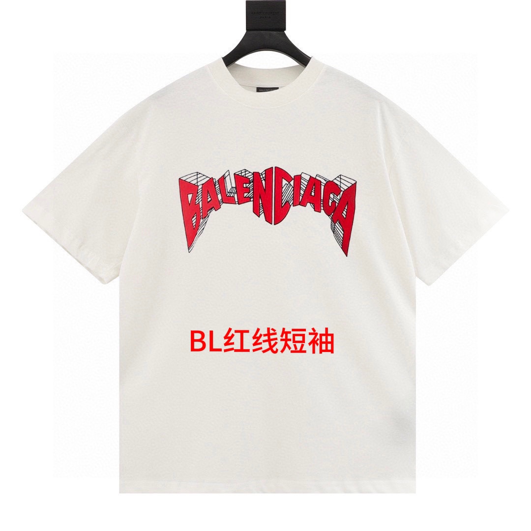 BL红线短袖七天无理由退换 售后无忧BALENCIAGA巴黎世家 24SS新款标识限定短袖 LOGO印花T恤颜色：黑色/白色新面料 新版型 质感柔软舒适Os落肩宽松版型 春夏最新 男女同款