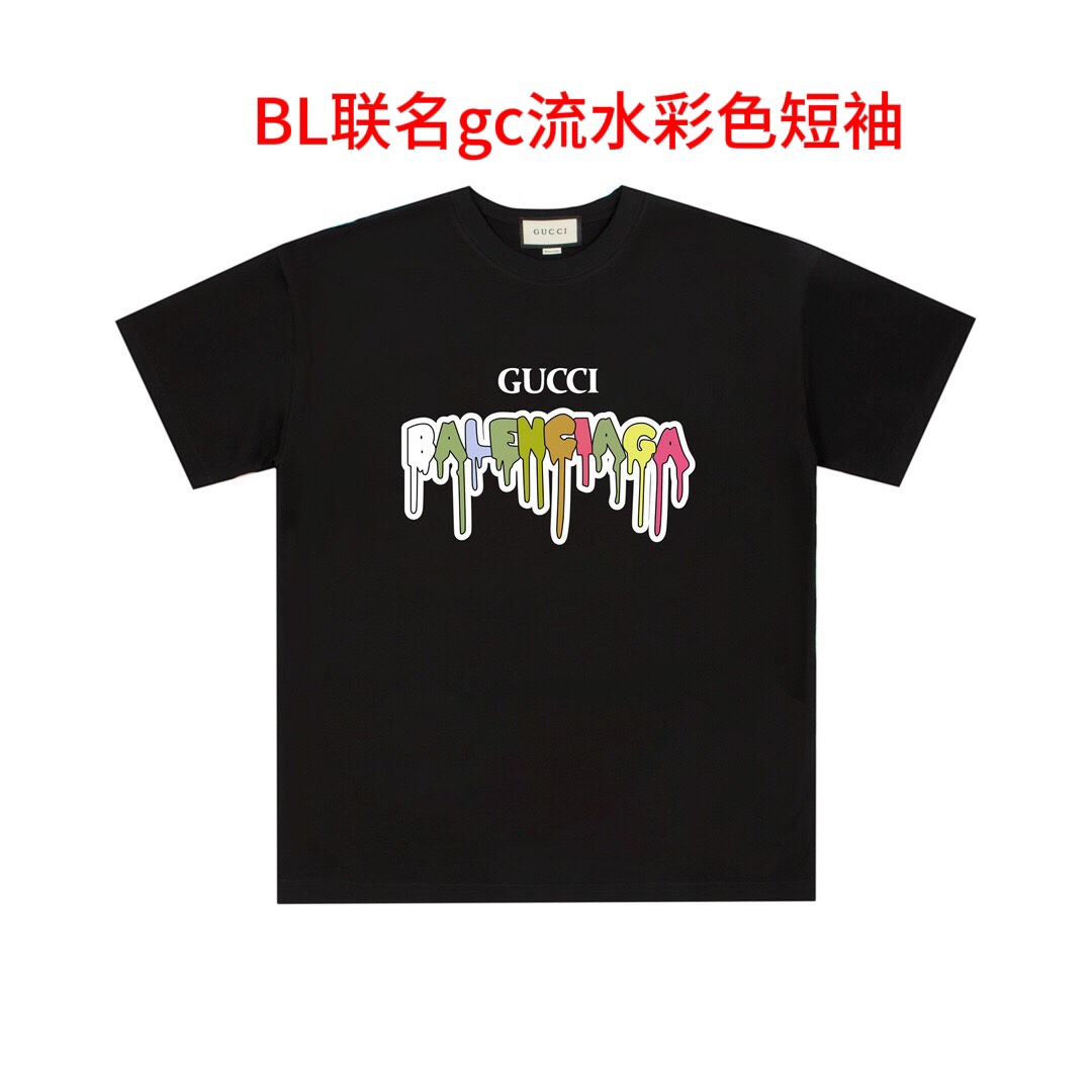 BL联名gc流水彩色短袖Gucci古驰联名巴黎世家23SS 立体感印花短袖T恤 官方同款2023SS新款BBR短袖T恤面料：采用200g纯棉面料，不起球 不缩水 不褪色，面料舒适