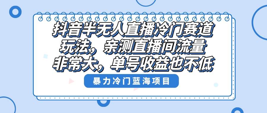 抖音半无人直播冷门赛道玩法，直播间流量非常大，一周变现3000+