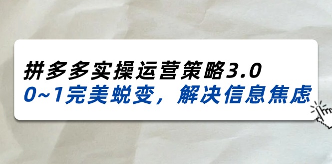 2024~2025拼多多实操运营策略3.0，0~1完美蜕变，解决信息焦虑（38节）