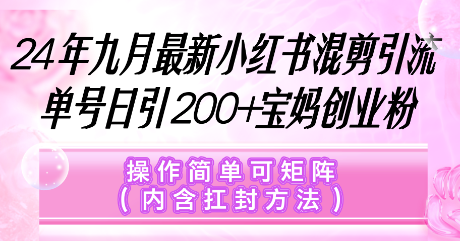 小红书混剪引流,单号日引200+宝妈创业粉,操作简单可矩阵(内含扛封方法)-小千网络