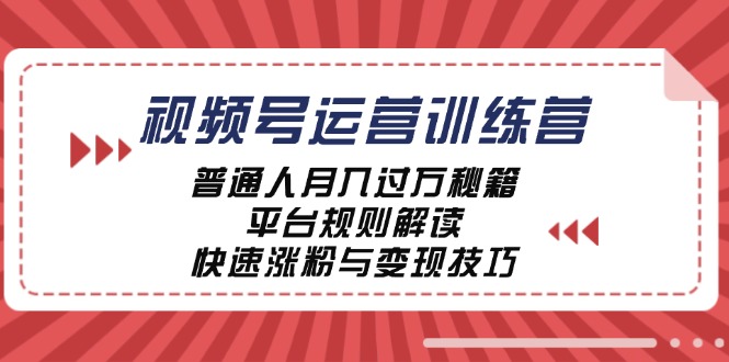 视频号运营训练营：普通人月入过万秘籍，平台规则解读，快速涨粉与变现技巧