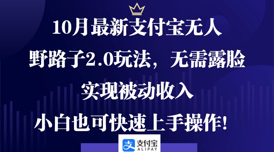 10月最新支付宝无人野路子2.0玩法，无需露脸，实现被动收入，小白也可以上手操作