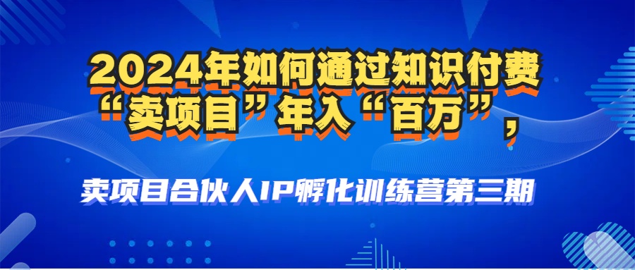 2024年如何通过知识付费“卖项目”年入“百万”，卖项目合伙人IP孵化训练营